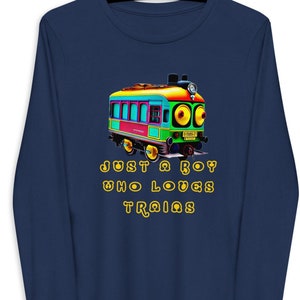 Just A Boy Who Loves Trains Tshirt, Youth long sleeve tee, Funny Slogan Tees, Boys Train Shirt, Kids Train Shirt, Retro Train Kids Tees