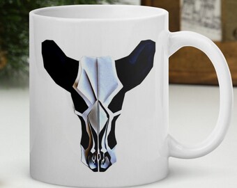 Cowl Skull Mug, White glossy mug, Buffalo Coffee Mug, Cow Bull Gift For Cowboy Cowgirl, Gift For Ranger, Cow Skull Kitchenware,