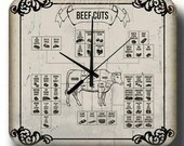 Beef Cuts Butchers Shop Wall Clock Vintage Retro Tin Metal Sign Clock