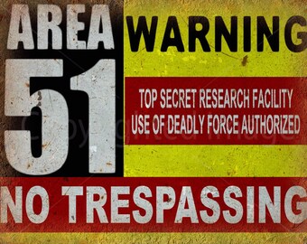 Warning AREA 51 Alien UFO Warnschild Warnung US Vintage Retro Blechschild Schild 