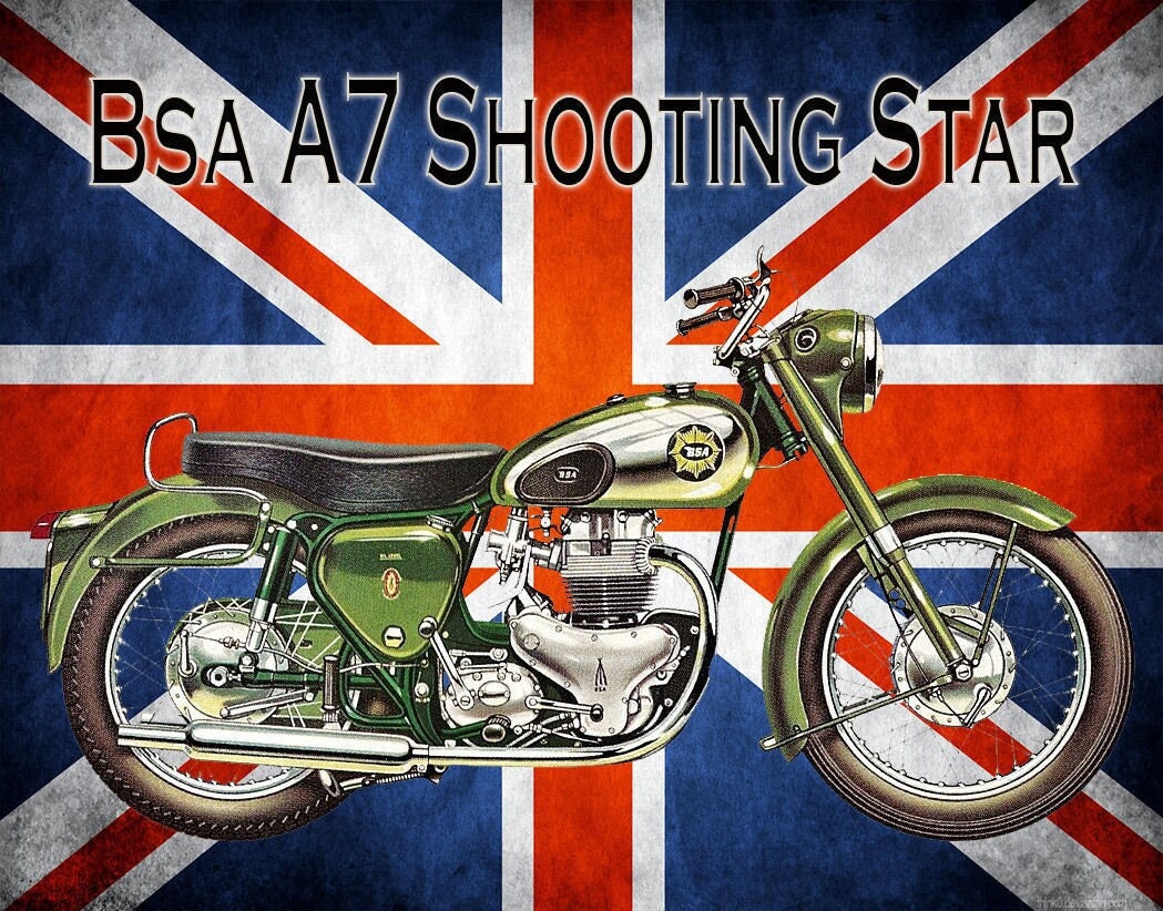 BSA 500CC O.H.V TWIN MODEL A7 SHOOTING STAR METAL SIGN.MOTORCYCLES. 