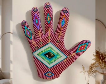 Art en résine à la main technomancien • Peinture chamanique du troisième œil sur bois de récupération