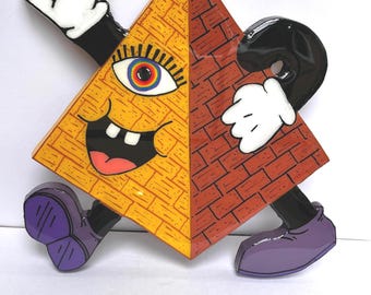 Pyramid Man • Handcut Reclaimed Wood Acrylic Painting with Resin Finish • Wall Art