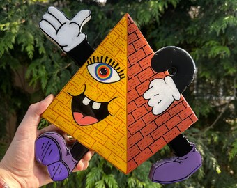 Voyageur dans les pyramides • Art pop surréaliste du troisième œil en résine sur bois de récupération • Décoration murale dessin animé visionnaire
