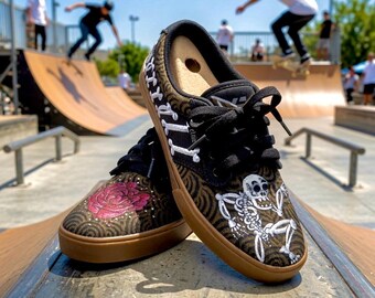 Chaussures de skate personnalisées peintes à la main Skull & Rose Etnies Jameson 2 Eco hommes 7,5 femmes 9