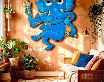 Art en résine Lord Ganesha sur bois de récupération • Sculpture murale pop art psychédélique hindoue