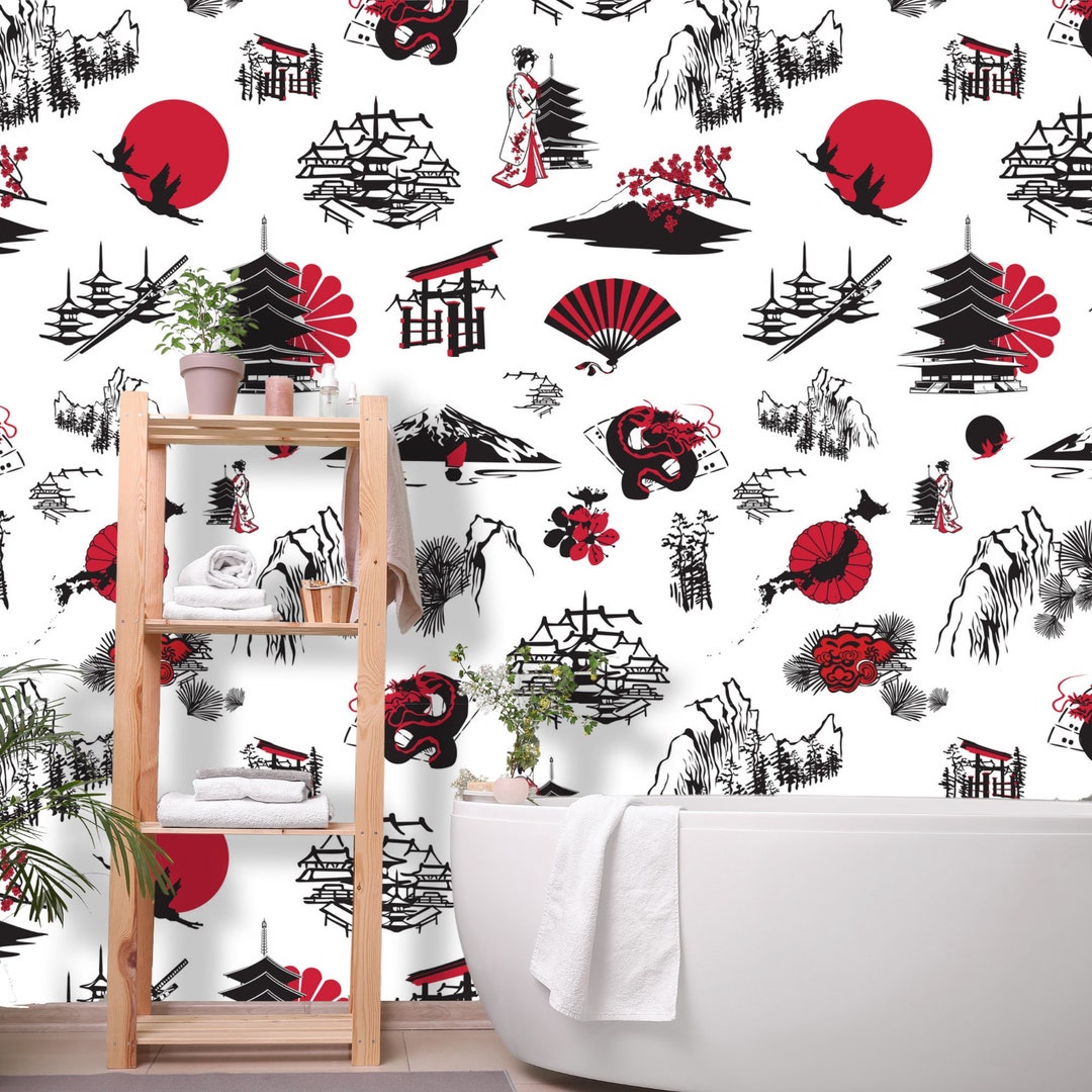 Japanese Peel and Stick Wallpaper Traditional Chinese Pattern Etsy