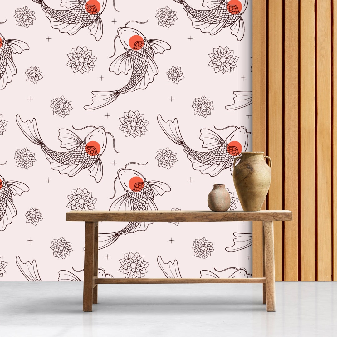 Koi Fish Wallpaper Japanese Peel and Stick Wallpaper Etsy