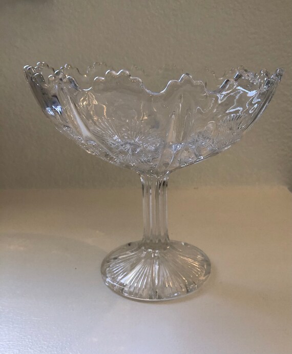 Vintage Cut Glass Pedestal Bowl Etsy