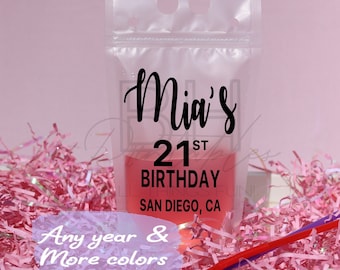 Bolsas para bebidas, recuerdo de fiesta de cumpleaños número 21, bolsa para bebidas, bolsas para bebidas personalizadas
