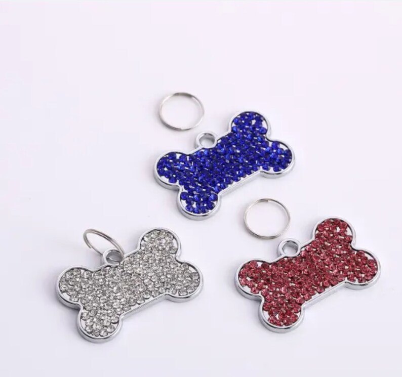Crystal Bone Tag ID Pet Charm Tag Bone Shape Pendant Dog Jewelry Rhinestone Tag Accessories