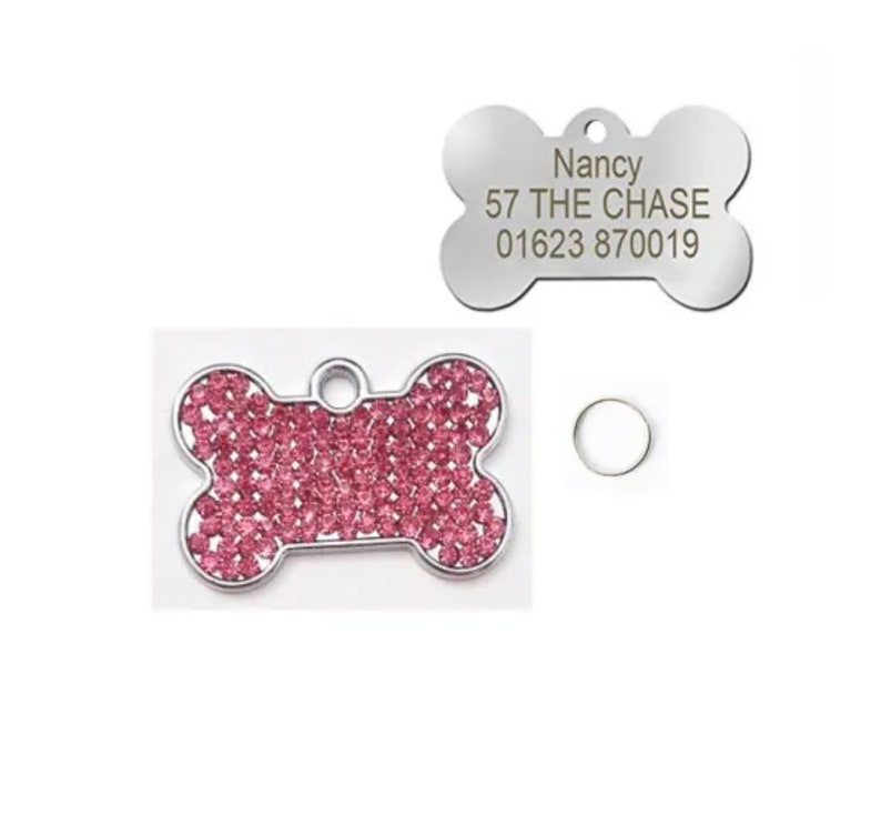 Crystal Bone Tag ID Pet Charm Tag Bone Shape Pendant Dog Jewelry Rhinestone Tag Accessories