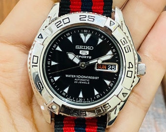 Seiko 5 Sports Automatic Black Dial 23 Jewels Stainless Steel | Etsy