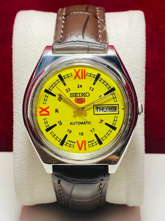 Vintage Seiko 5 gele wijzerplaat automatische 21 jewel uurwerk | Etsy België