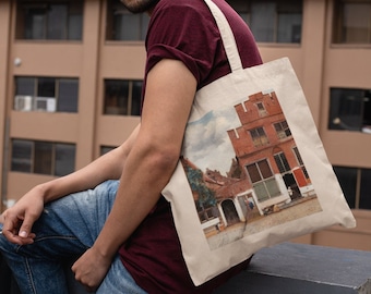 Johannes Vermeer's The Little Street (ca. 1658) canvas tote bag aesthetic, art tote bag, cute everyday bag, artsy gift ideas for art lover