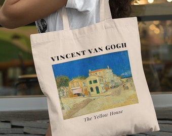La casa amarilla de Vincent van Gogh (1888) bolso de lona estética, bolso artístico, bolso de todos los días, ideas de regalos para amantes del arte, bolso de trabajo