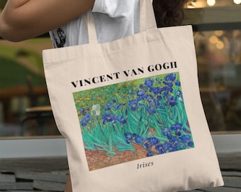Vincent van Gogh's Irises (1889) canvas tote bag aesthetic, floral tote bag, artsy tote bag, gift ideas for art lovers, work bag, beach bag