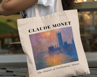 Claude Monet's The Houses of Parliament, Sunset (1904) canvas tote bag aesthetic, artsy tote bag, everyday bag, artsy gift ideas, beach bag