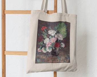 Vincent van Gogh's Vase with Carnations (1886) canvas tote bag aesthetic, floral tote bag, artsy tote bag, gift for art lovers, work bag