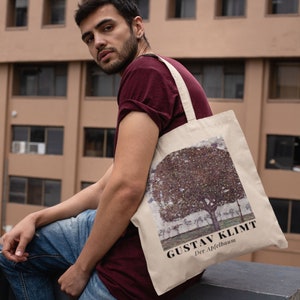 Gustav Klimt&#39;s Der Apfelbaum (1916) canvas tote bag aesthetic, artsy tote bag, floral tote bag, everyday bag, artsy gift idea, art objects