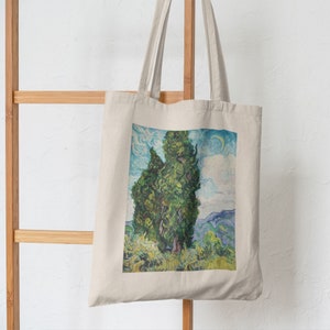 Vincent van Gogh&#39;s Cypresses (1889), canvas tote bag aesthetic, artsy tote bag, everyday bag, gift ideas for art lovers, work bag, beach bag