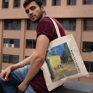 Vincent van Gogh&#39;s Café Terrace at Night (1888) canvas tote bag aesthetic, artsy tote bag, everyday bag, gift ideas for art lover, work bag