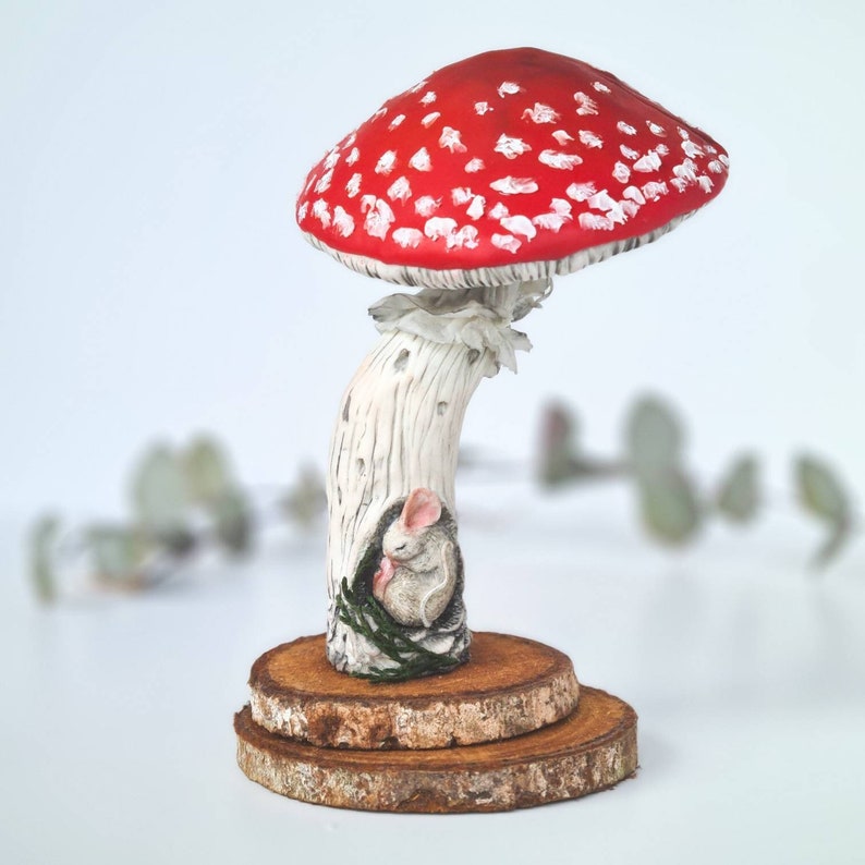 Fly agaric mushroom decor, toadstool, amanita figurine, fantasy fairy garden sculpture. Made to order image 2