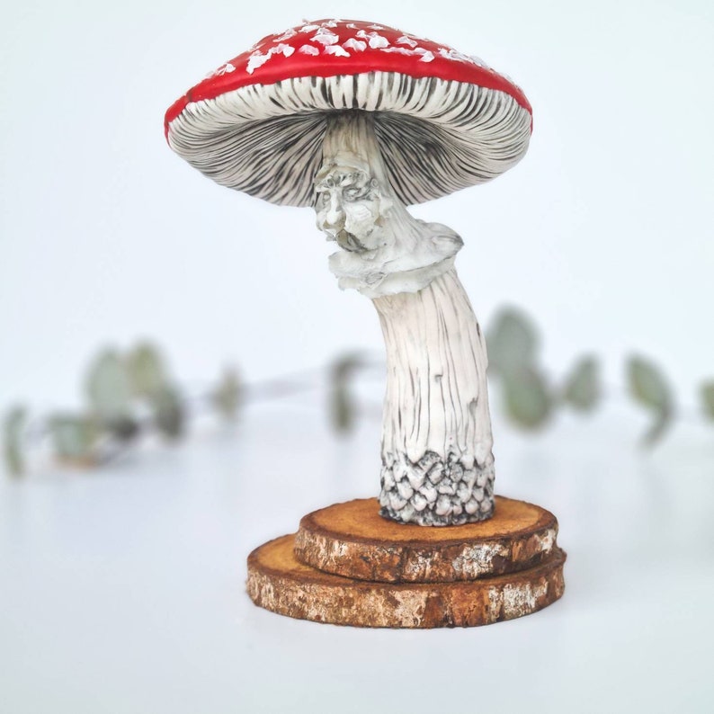 Fly agaric mushroom decor, toadstool, amanita figurine, fantasy fairy garden sculpture. Made to order image 5