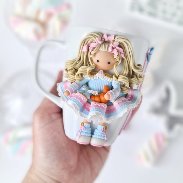 Mug à café personnalisé avec jolie poupée tilda 3D, cadeau collègue, cadeau pour petite amie, fabriqué sur commande