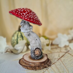 Fly agaric mushroom decor, toadstool, amanita figurine, fantasy fairy garden sculpture. Made to order image 10
