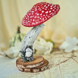 Fly agaric mushroom decor, toadstool, amanita figurine, fantasy fairy garden sculpture. Made to order image 3