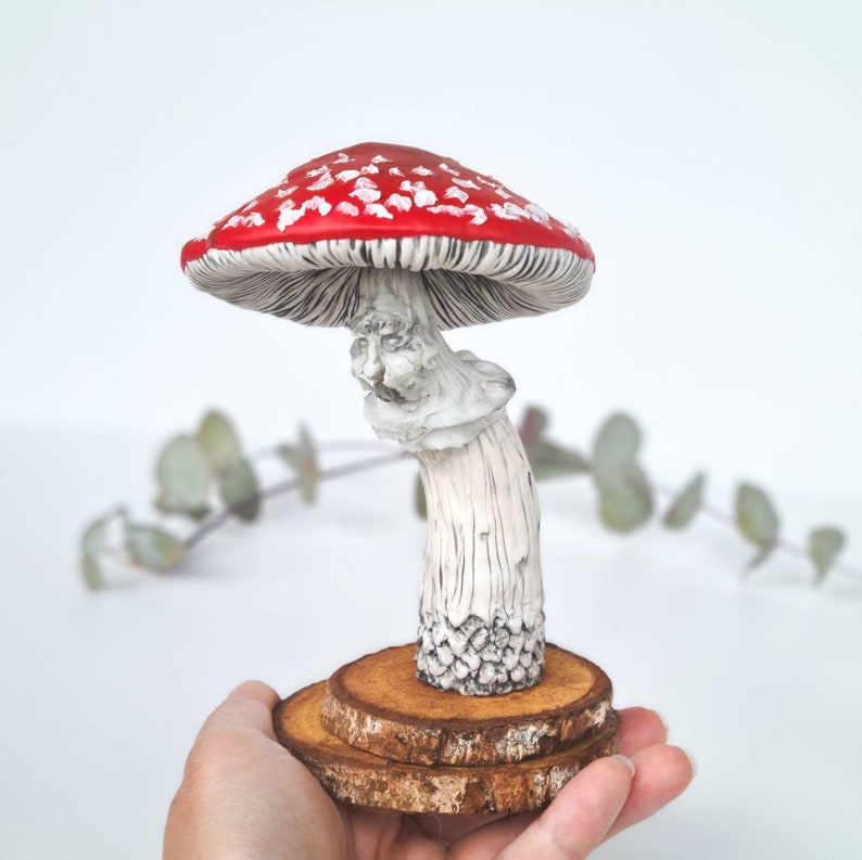 Fly agaric mushroom decor, toadstool, amanita figurine, fantasy fairy garden sculpture. Made to order image 1