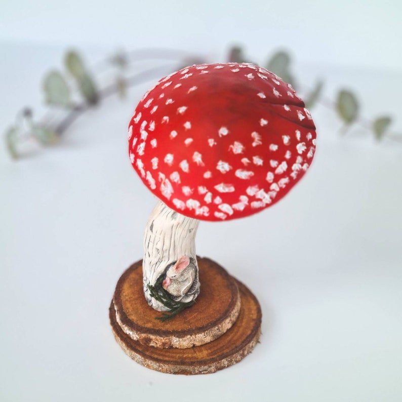 Fly agaric mushroom decor, toadstool, amanita figurine, fantasy fairy garden sculpture. Made to order image 6