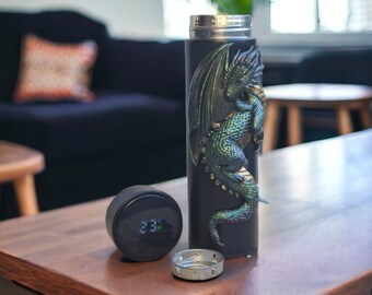 Smart Tumbler with a green dragon, Water Bottle, Led Digital Temperature Display Thermos