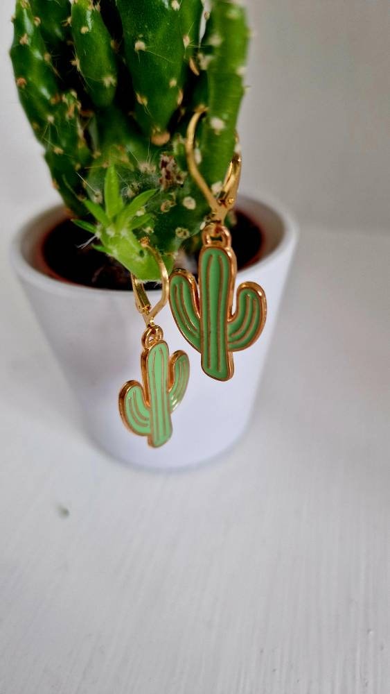 Enamel Cacti Earrings: Gold Plated Backing preview