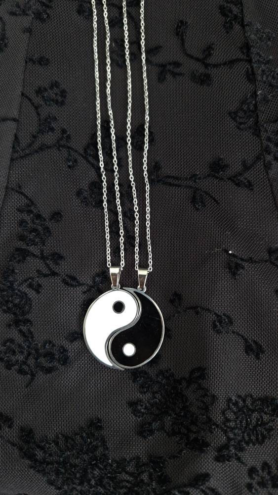 Yin and Yang Friendship and Couple Necklace, Silver Plated enamel charms sets, Unique Gift for Him and Her