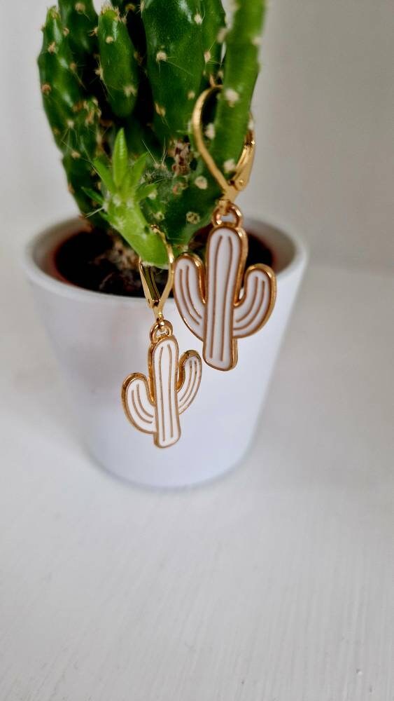 Enamel Cacti Earrings: Gold Plated Backing preview