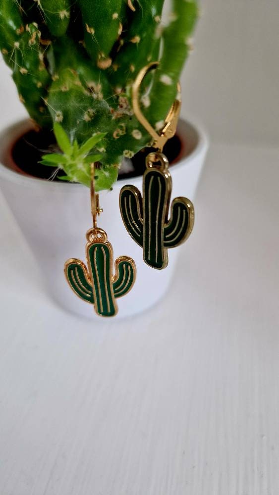 Enamel Cacti Earrings: Gold Plated Backing preview