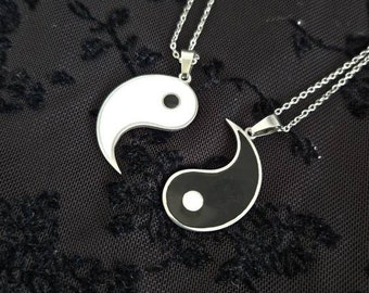 Yin and Yang Friendship and Couple Necklace, Silver Plated enamel charms sets, Unique Gift for Him and Her