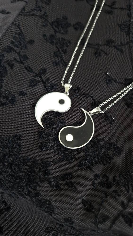 Yin and Yang Friendship and Couple Necklace, Silver Plated enamel charms sets, Unique Gift for Him and Her