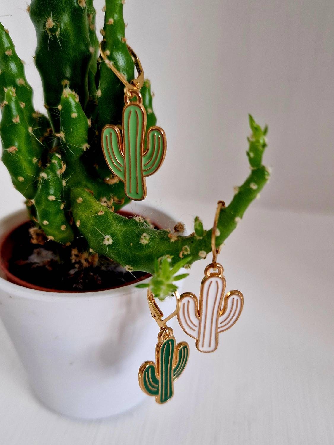 Enamel Cacti Earrings: Gold Plated Backing preview