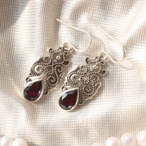 Garnet Earrings | Sterling Silver Dangle Earrings | Natural Red Gemstone Jewelry | Handmade Boho Earrings | Gift for Her