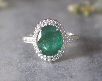 Natural Emerald Ring: Handcrafted 925 Sterling Silver Statement Ring