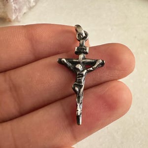 Oxidized Sterling Silver Crucifix Pendant: Handmade INRI Cross Charm