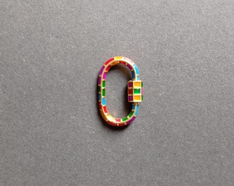 Multi-Color Enamel Carabiner Lock Pendant: 925 Sterling Silver Charm