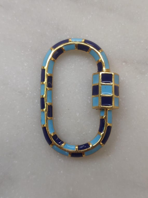 手作りのブルーエナメルスターリングシルバーカラビナロックペンダント