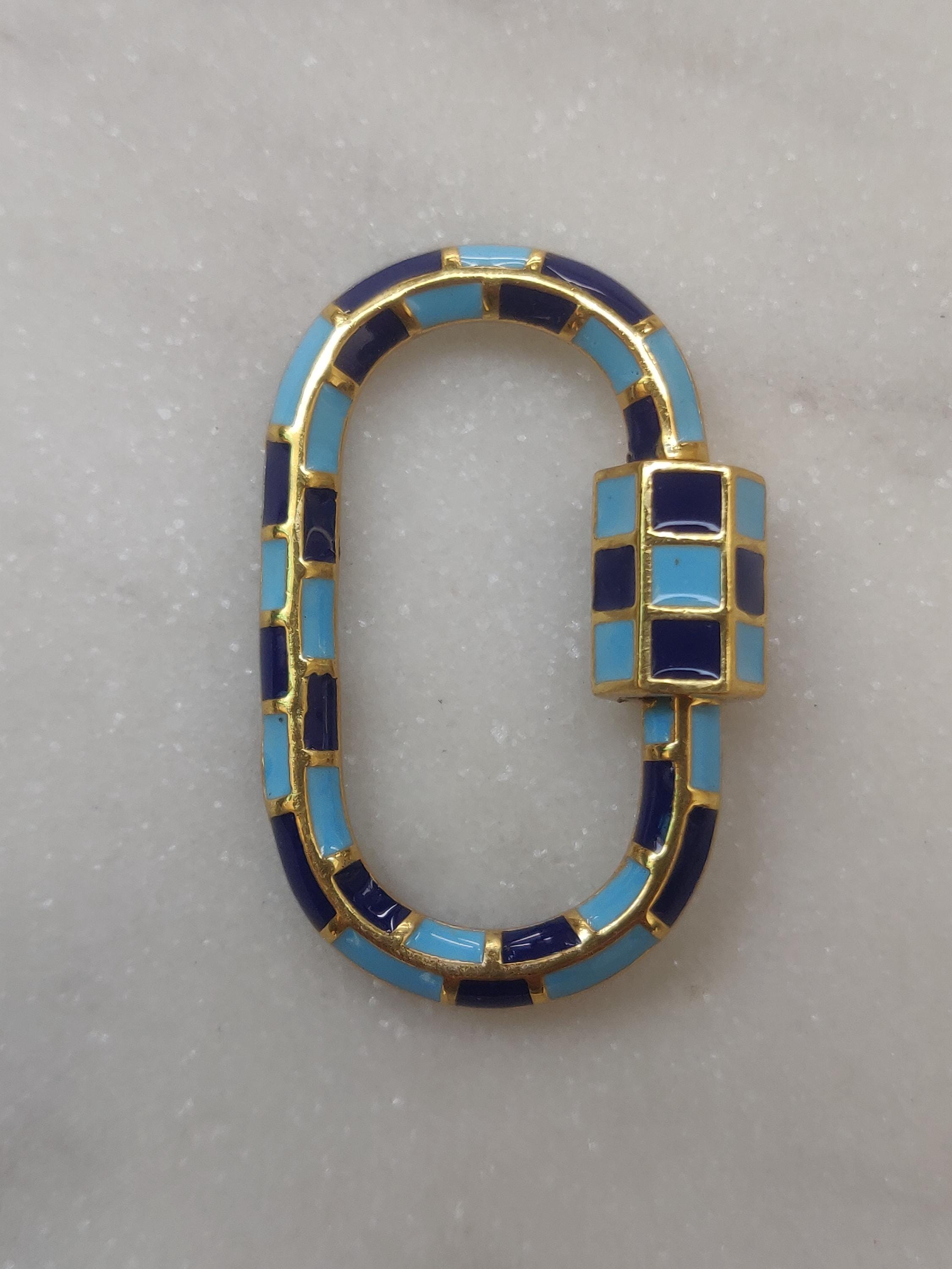 手作りのブルーエナメルスターリングシルバーカラビナロックペンダント