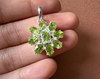 Handcrafted Peridot Flower Pendant: Sterling Silver Gemstone