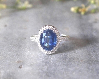Handcrafted Oval Kyanite Ring: 925 Sterling Silver Statement Ring