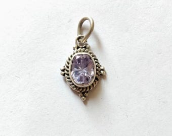 Sterling Silver Teardrop Pendant – Purple CZ Amethyst Color Charm, Dainty Minimalist Jewelry